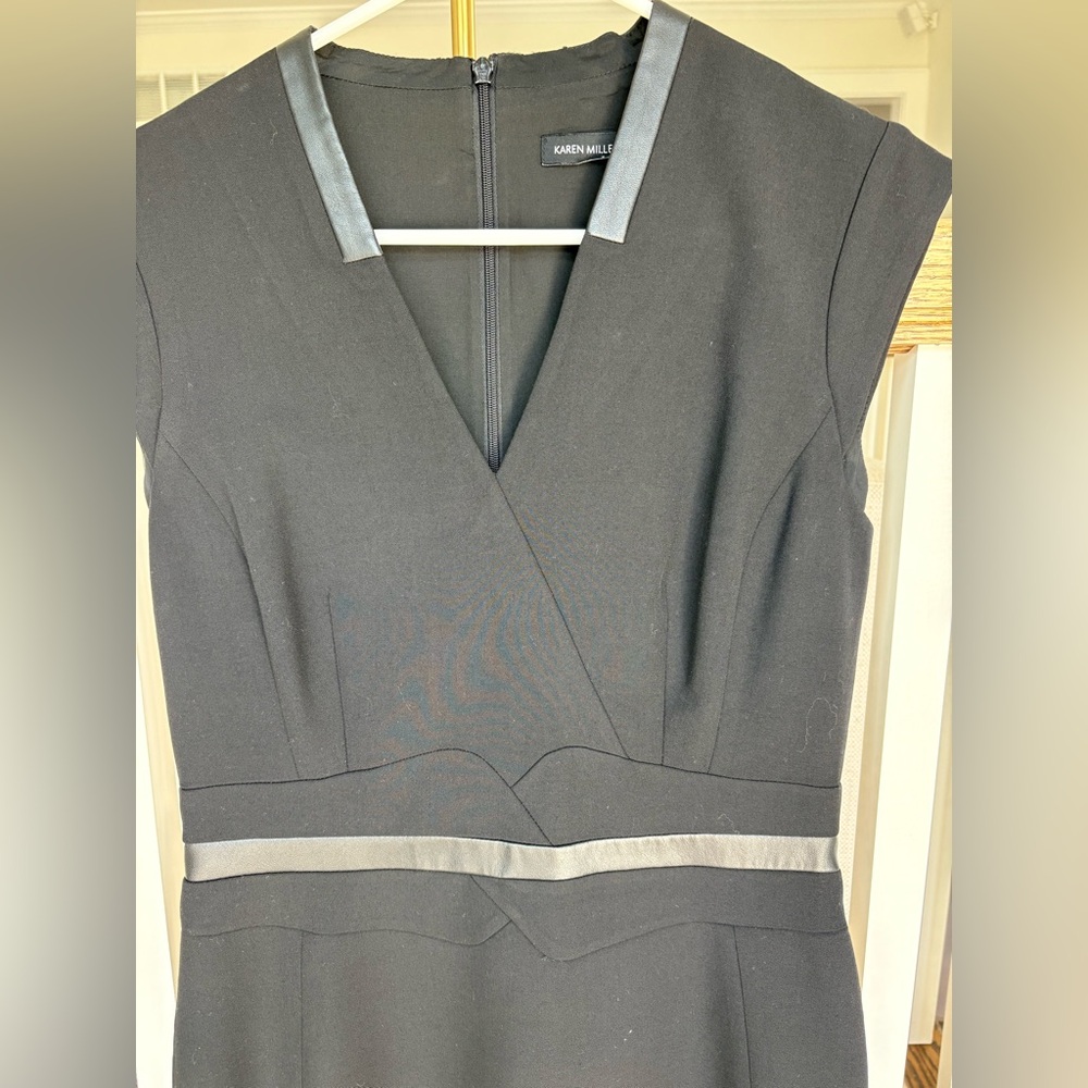 Karen Millen Black Sheath Midi Dress V-Neck Cap Sleeve - Picture 3 of 5